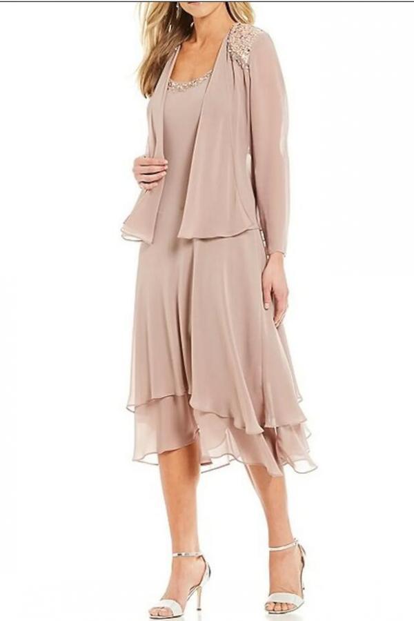 Mousseline de Soie 3 Pièces Mère de la Mariée Robes | Mère de la robe de mariée avec veste