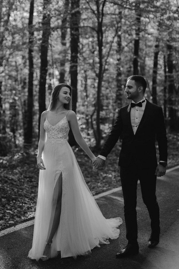 Robe de mariée simple avec dentelle | Robes de mariée en tulle ligne A