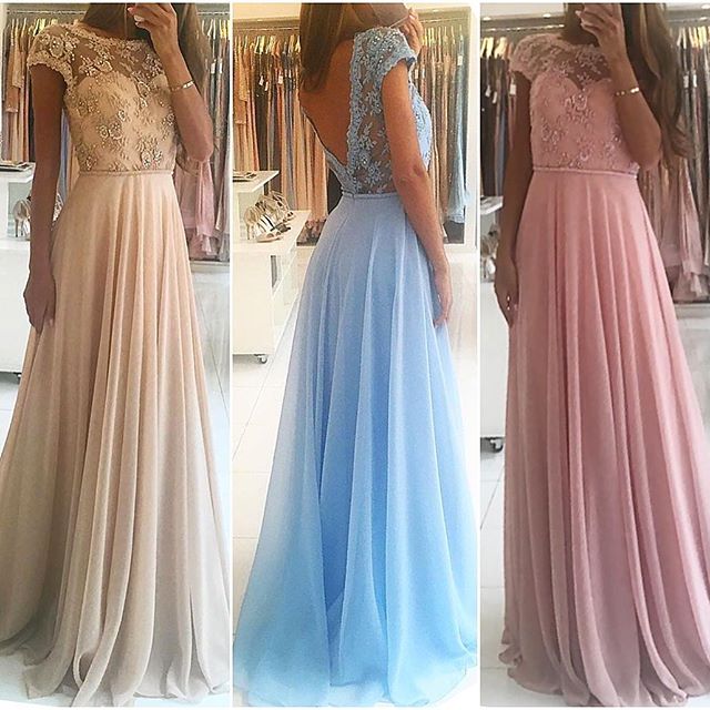 Forme Princesse Longueur ras du sol Col en cœur Mousseline polyester Robes de soirée 2021 avec Dentelle
