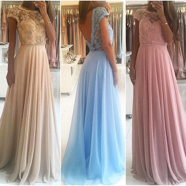 Forme Princesse Longueur ras du sol Col en cœur Mousseline polyester Robes de soirée 2021 avec Dentelle