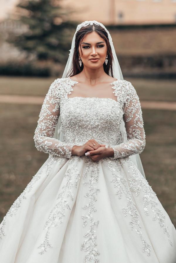 Belles robes de mariée à manches | Robes de mariée paillettes dentelle