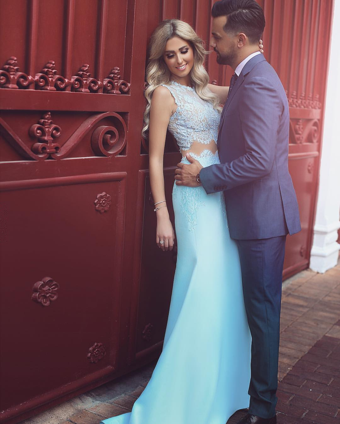 Forme sirène robe de cérémonie en dentelle délicat deux pièces longueur sol