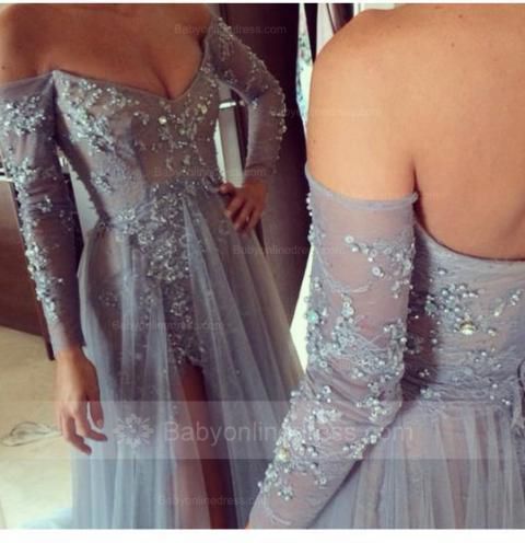 Forme Princesse alayage/Pinceau train Col en V Tulle 2021 Robes de soirée avec Perle