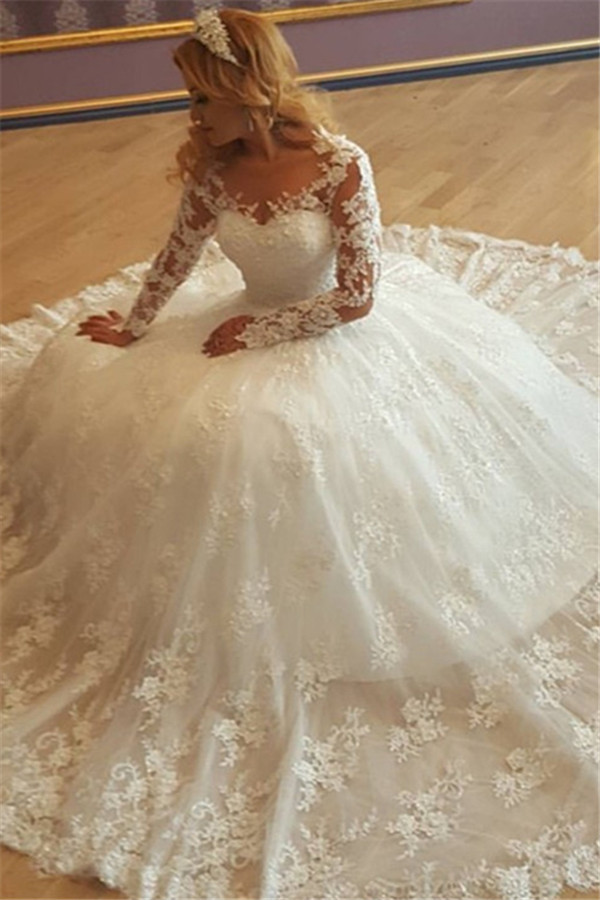 Forme Marquise Traîne Moyenne Col en V Manches Longues Robes de mariée avec Dentelle