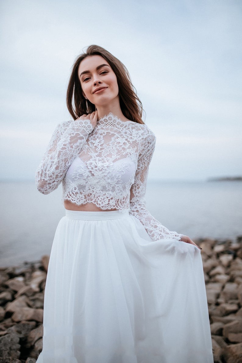 Robes de mariée de créateurs avec manches | Tenue de mariée avec dentelle