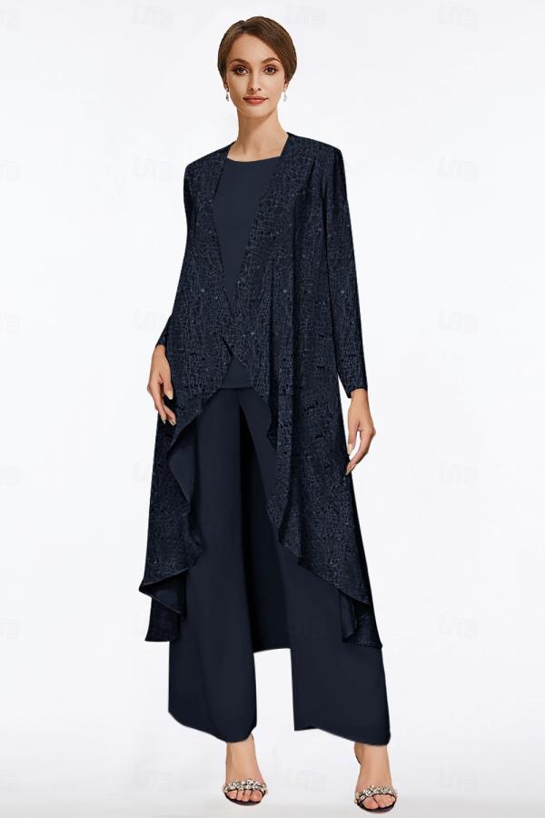 Tailleur-pantalon argenté pour mère de la mariée, tailleur-pantalon formel long