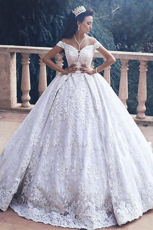 Forme Marquise Traîne moyenne Epaules nues Dentelle Robes de mariée robe de bal avec Dentelle