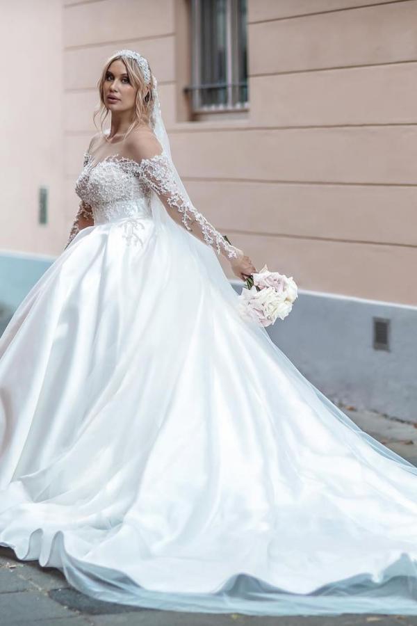 robes de mariée de luxe princesse | robes de mariée en satin à manches