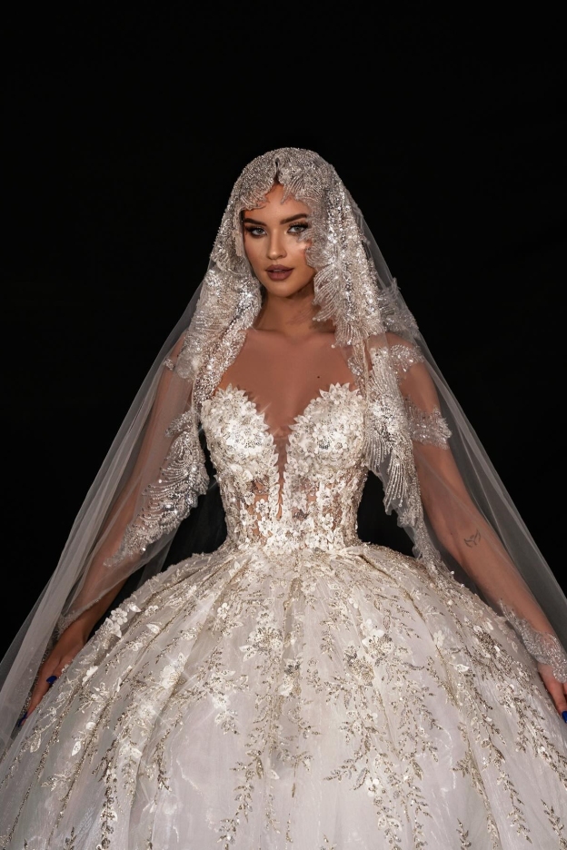 Robes de mariée de luxe robe de mariée princesse dentelle longue