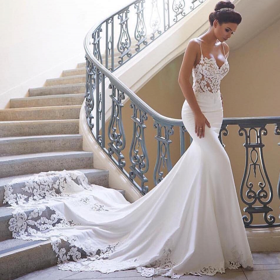 Robe de mariée sirène dentelle | Robe de mariage trompette longue sexy