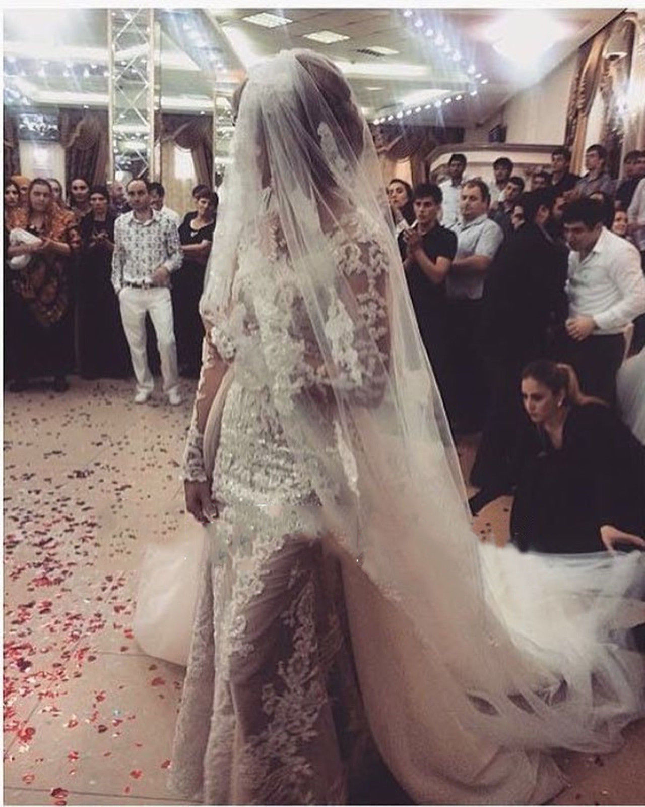 Robe de mariée sirène longue dentelle manches longues | Robe de mariage trompette dentelle