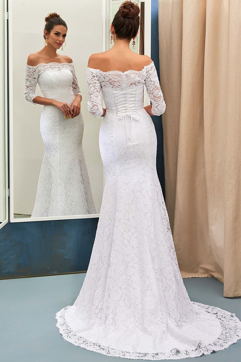 Robes de mariée en forme sirène/Pinceau jupe épaules nues robes de mariée avec dentelle