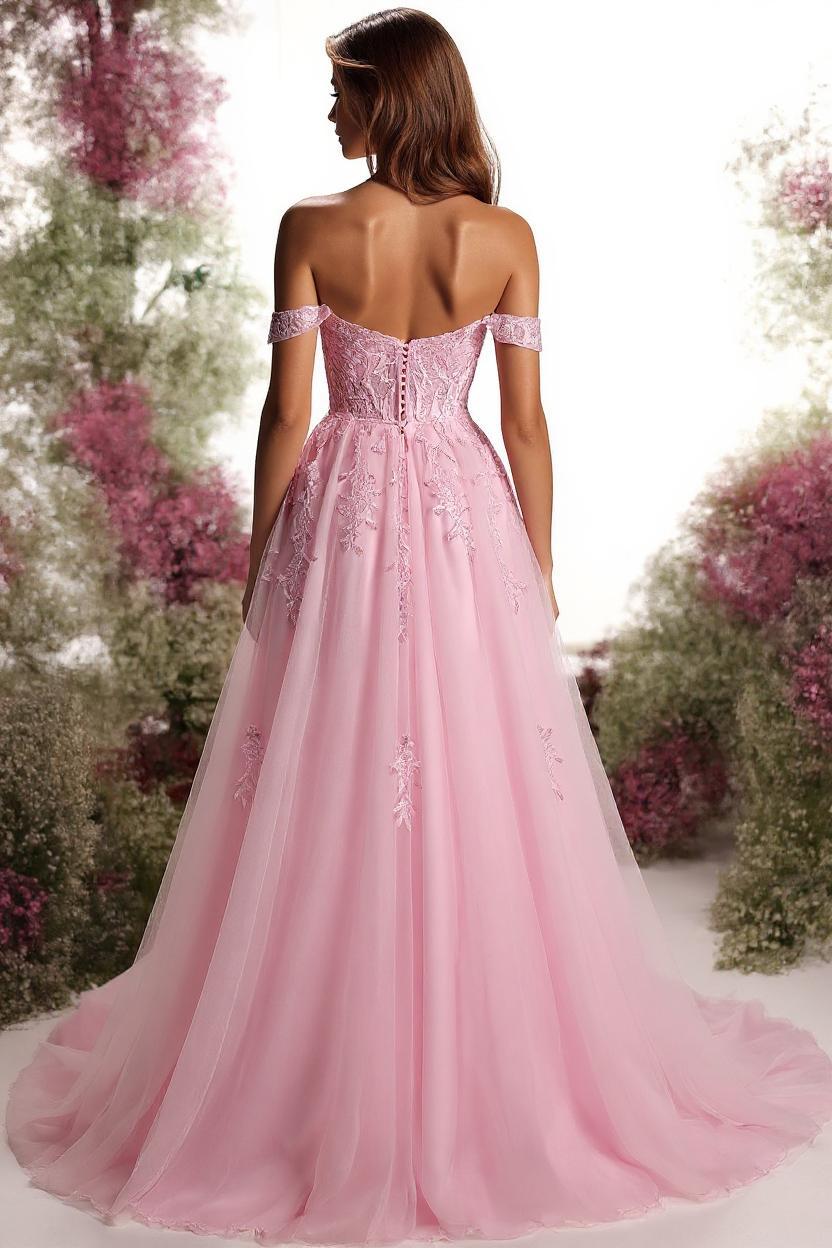 Robes de soirée roses longues robes de bal bon marché avec dentelle