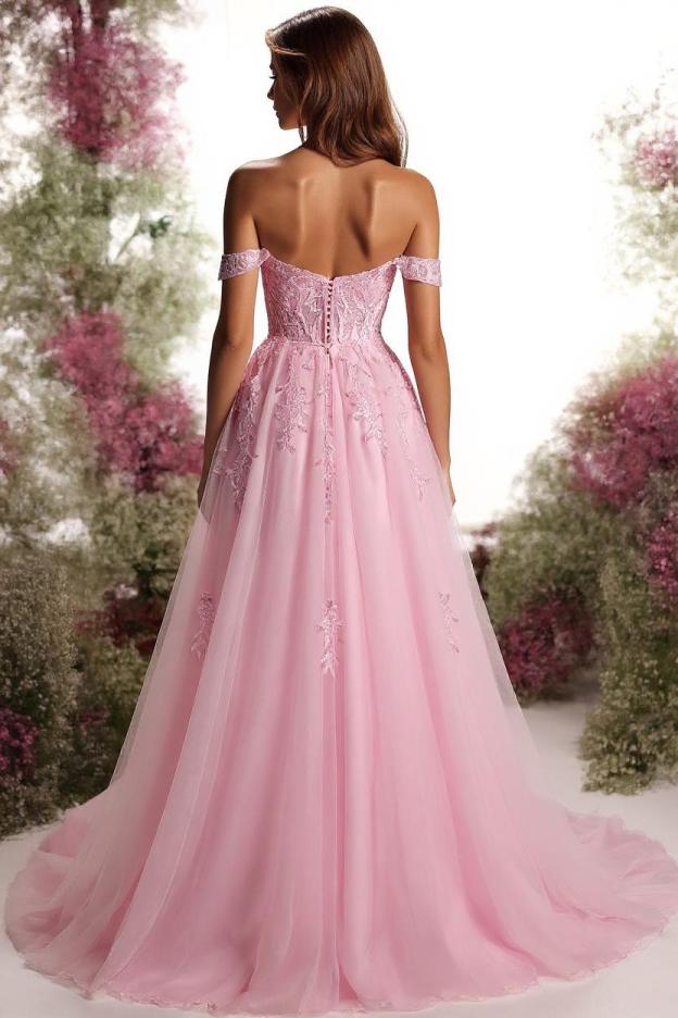 Robes de soirée roses longues robes de bal bon marché avec dentelle