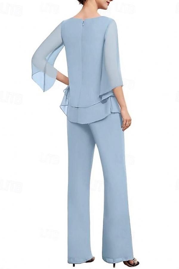 2 Teilige Himmel Blaue Chiffon Mutterkleider Lang Hosenanzug Brautmutter Online