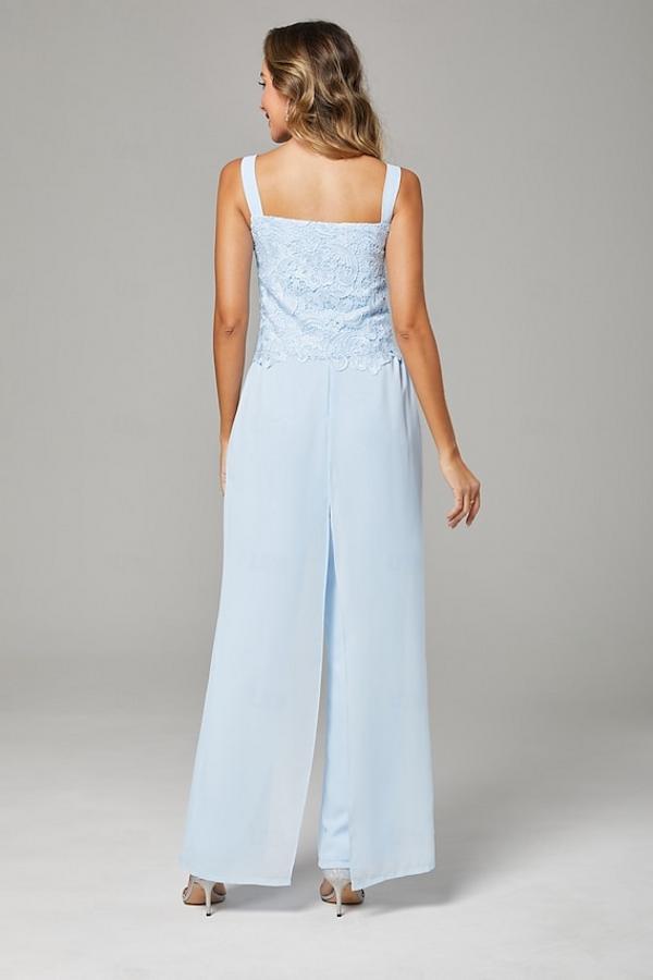 Himmel Blaue Chiffon Mutterkleider mit Jacket | 3 Teilen Brautmutter Hosenanzuge