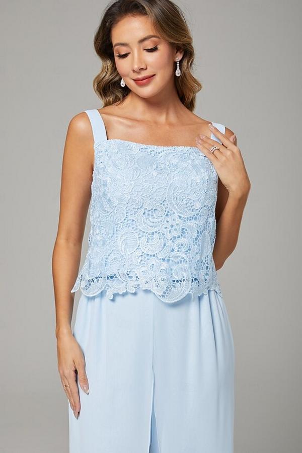 Himmel Blaue Chiffon Mutterkleider mit Jacket | 3 Teilen Brautmutter Hosenanzuge
