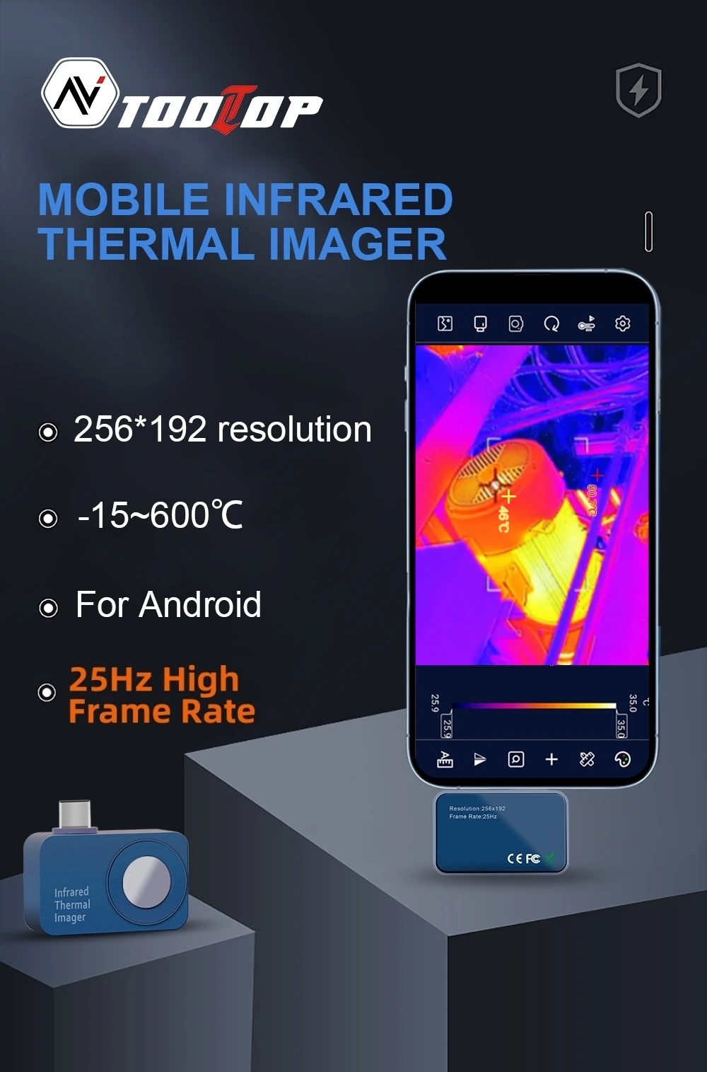 USB Infrared Thermal Imager Mobile Phone 256*192 Pixels Type-C With Adapter Support Android Smartphone Thermal Camera