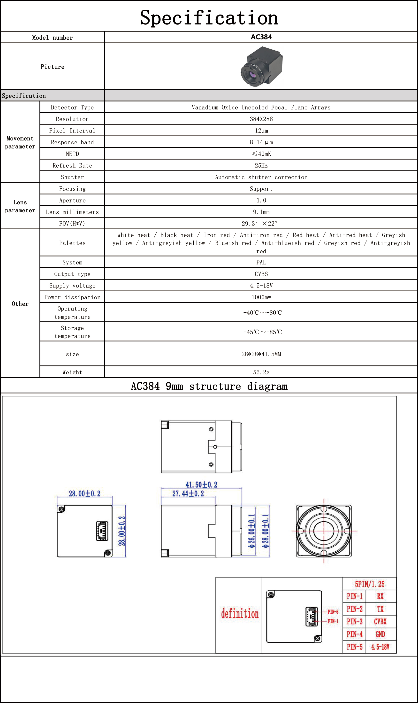 HDANIEE AC Series 384×288 High Resolution 9mm Focal Length Thermal Imaging FPV Microcamera Module
