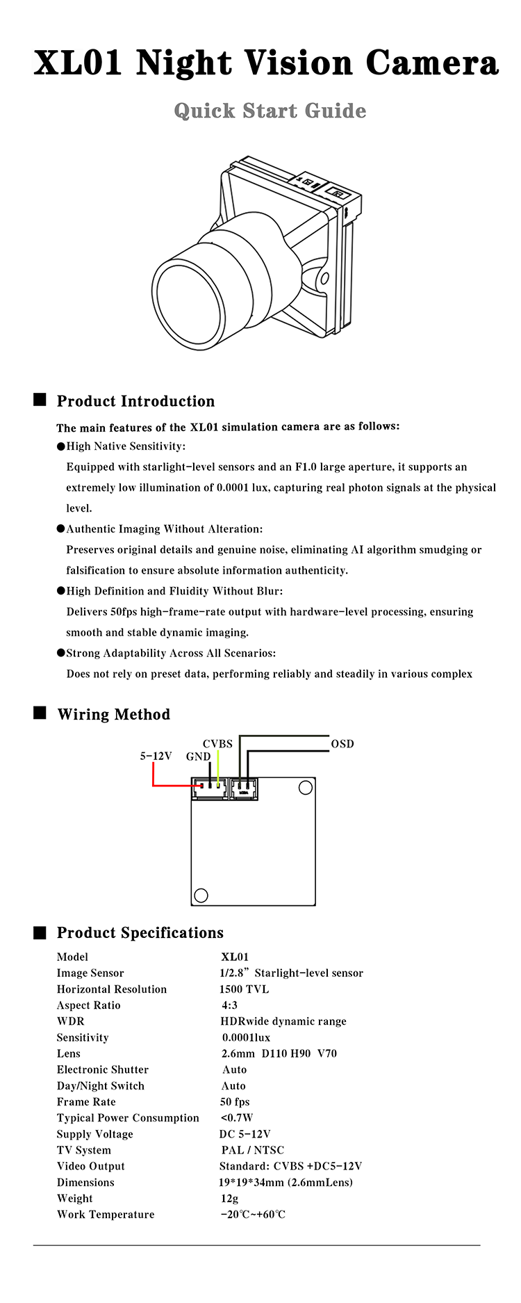 XL01 Full-Color Night Vision Camera