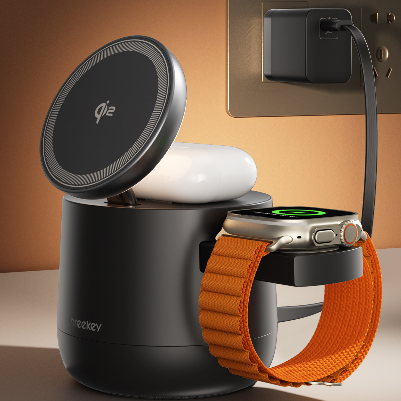 4 in 1 for Qi2 15W Apple Magsafe Wireless Charging Station Dock | Threekey MFI Certified