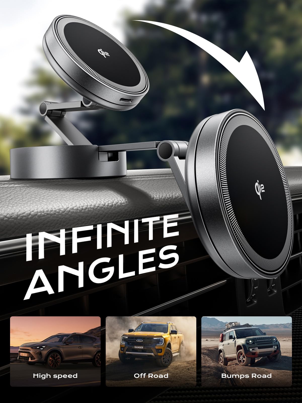 Qi2 15W MagSafe Car Mount Charger, Dashboard Magnetic Wireless Car Charger | THREEKEY