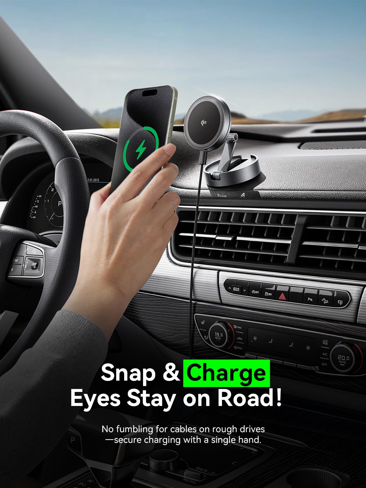 Qi2 15W MagSafe Car Mount Charger, Dashboard Magnetic Wireless Car Charger | THREEKEY