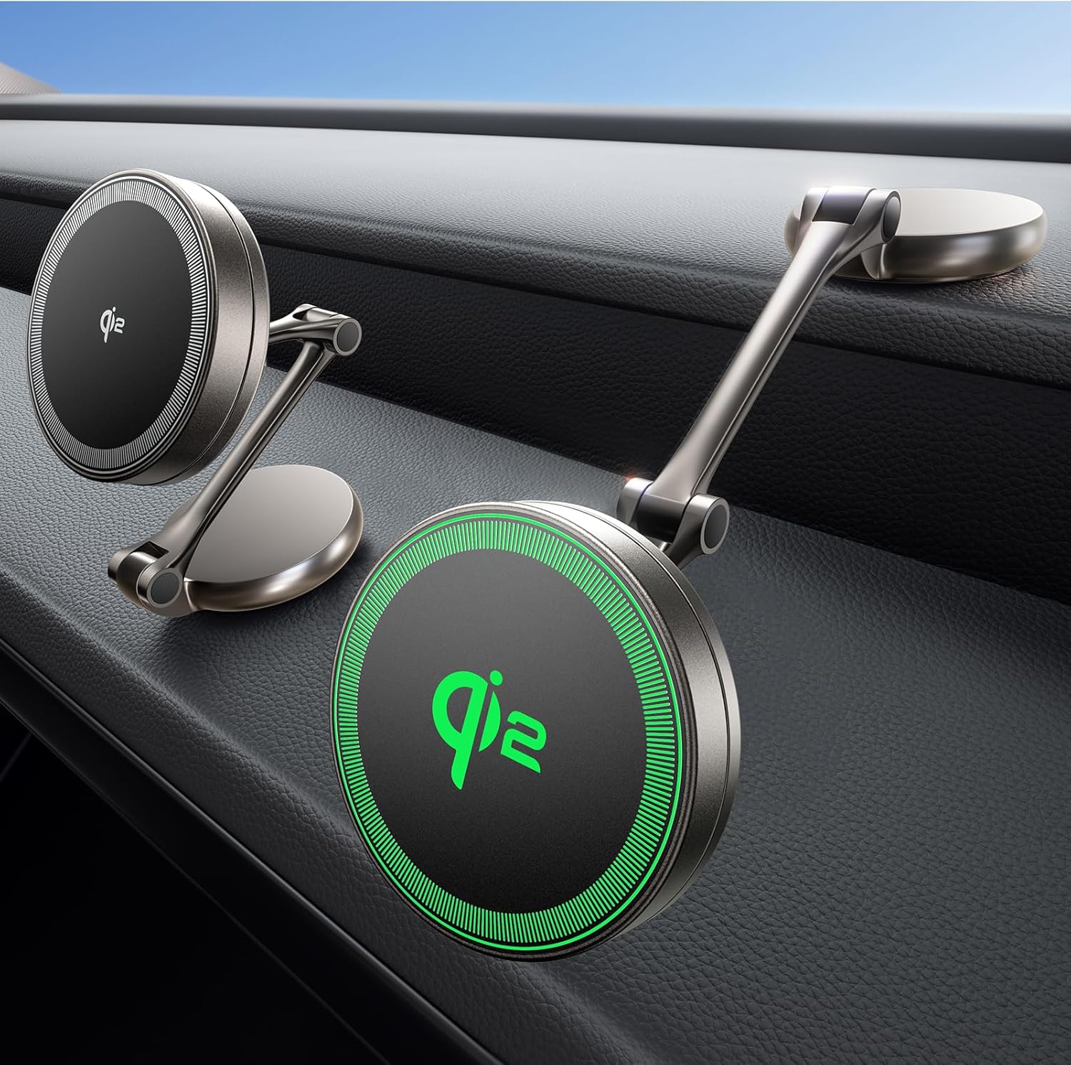 Car Phone Hodler Mount Charger Qi2 15W MagSafe Car Mount Charger, 3-Axis Metal Arm | THREEKEY