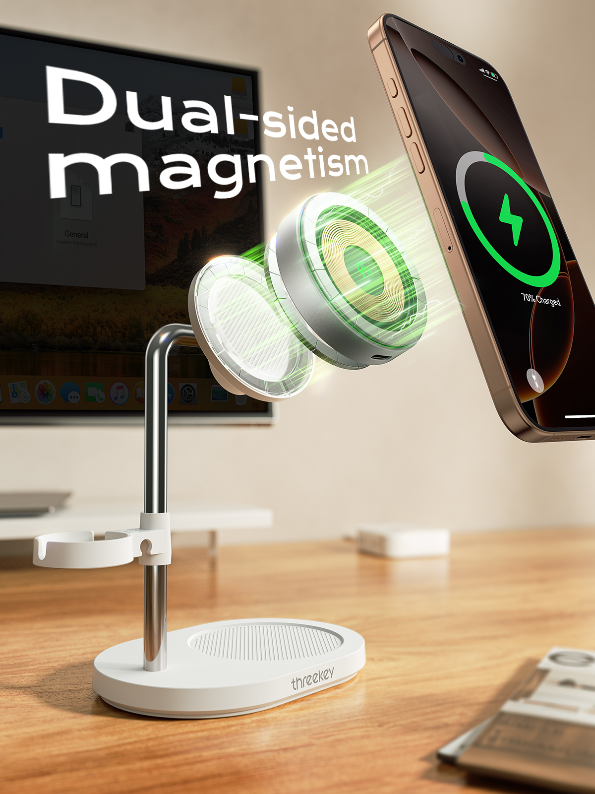 Qi2-Certified 15W Magnetic Desk Charger Stand | Threekey 
