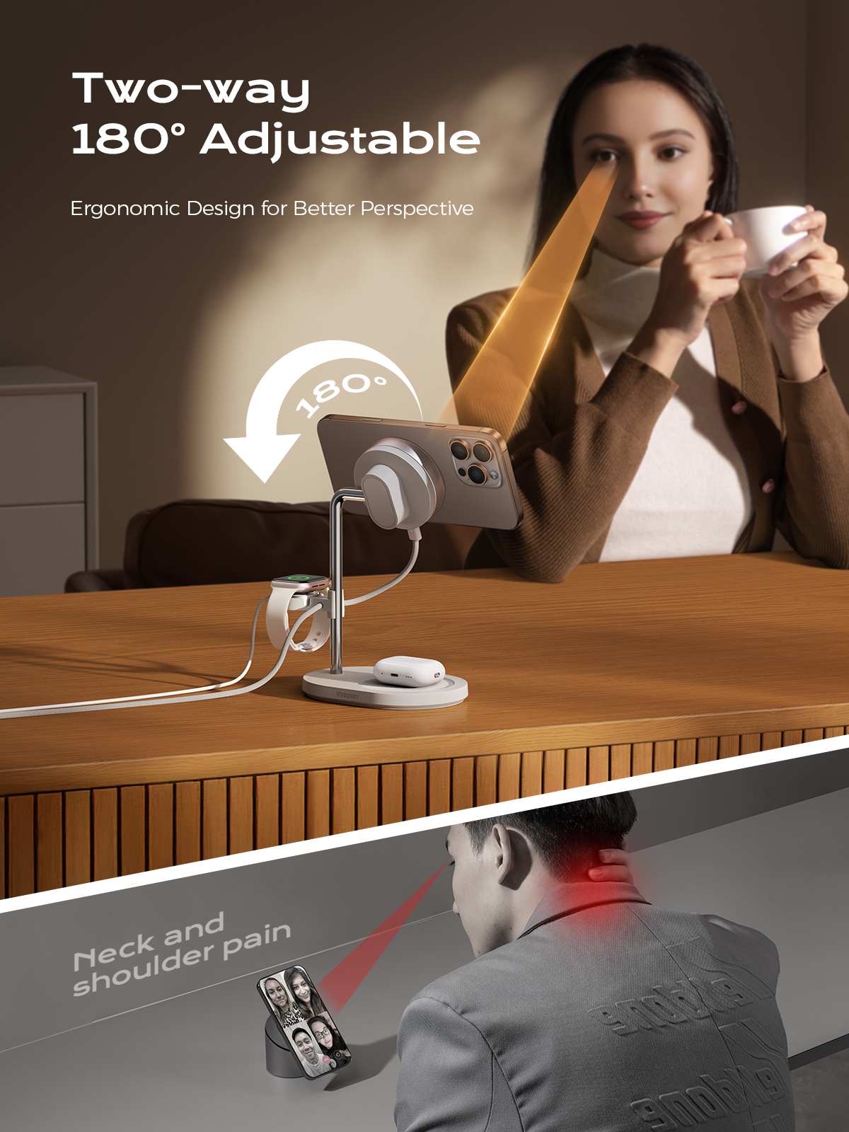 Qi2-Certified 15W Magnetic Desk Charger Stand | Threekey 