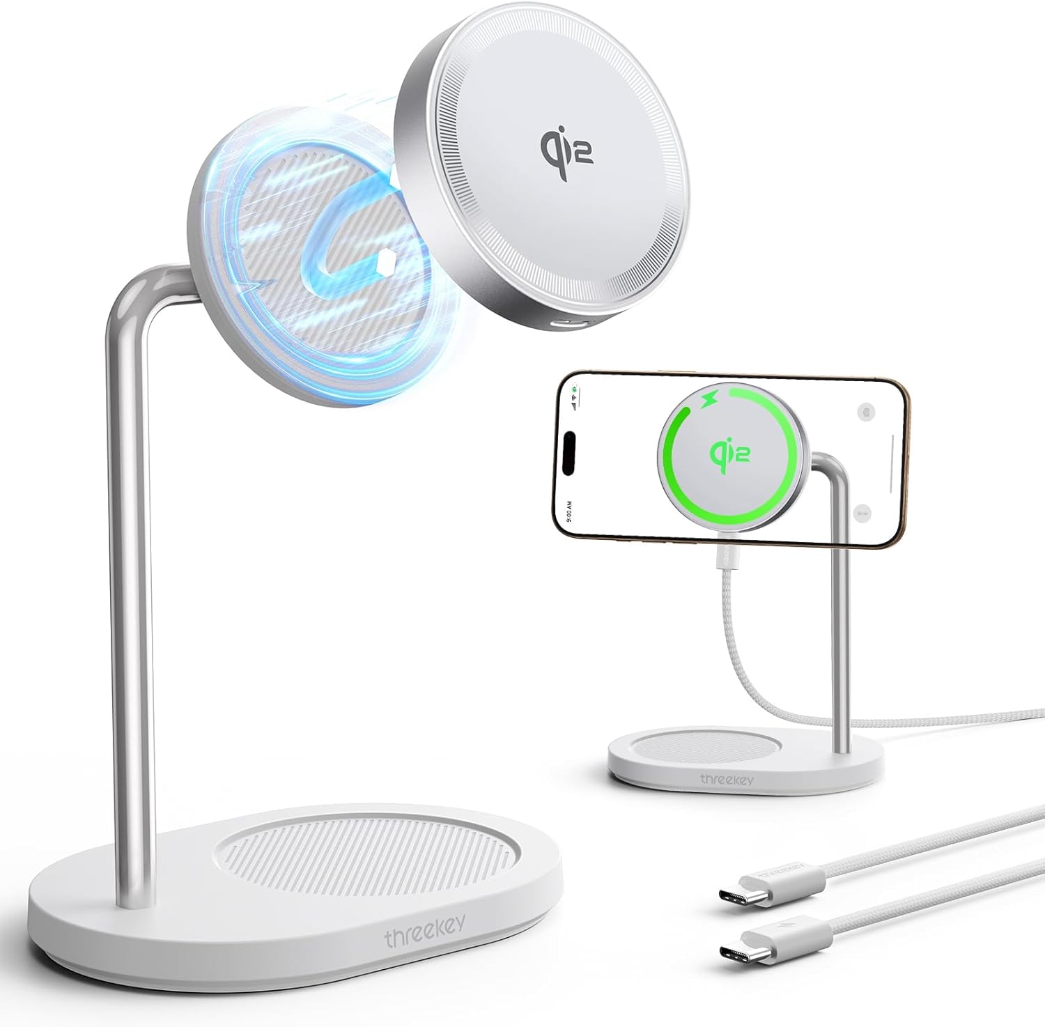Qi2-Certified 15W Magnetic Desk Charger Stand | Threekey 