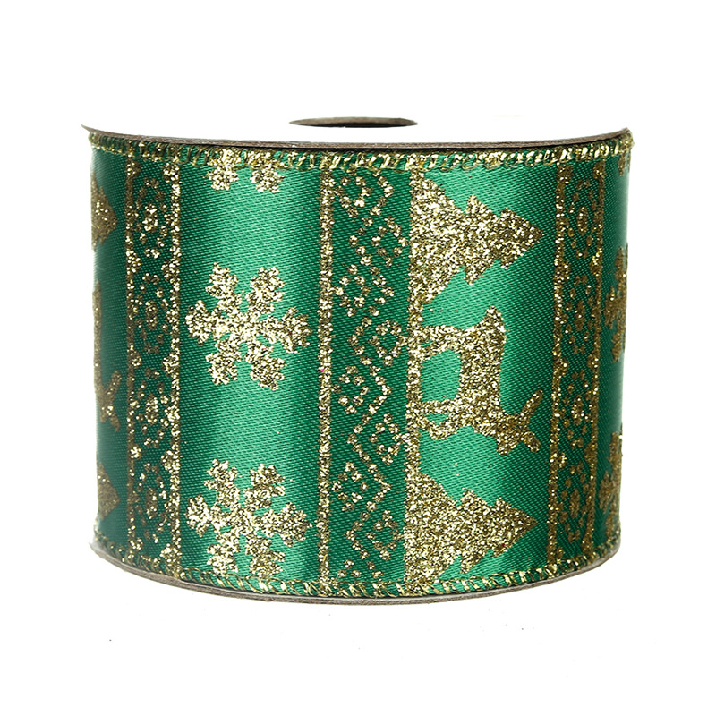 Cinta Navideña Verde Copos Nieve Tipo Yute | Mayoreo Fábrica | IVA y Envío Incluido