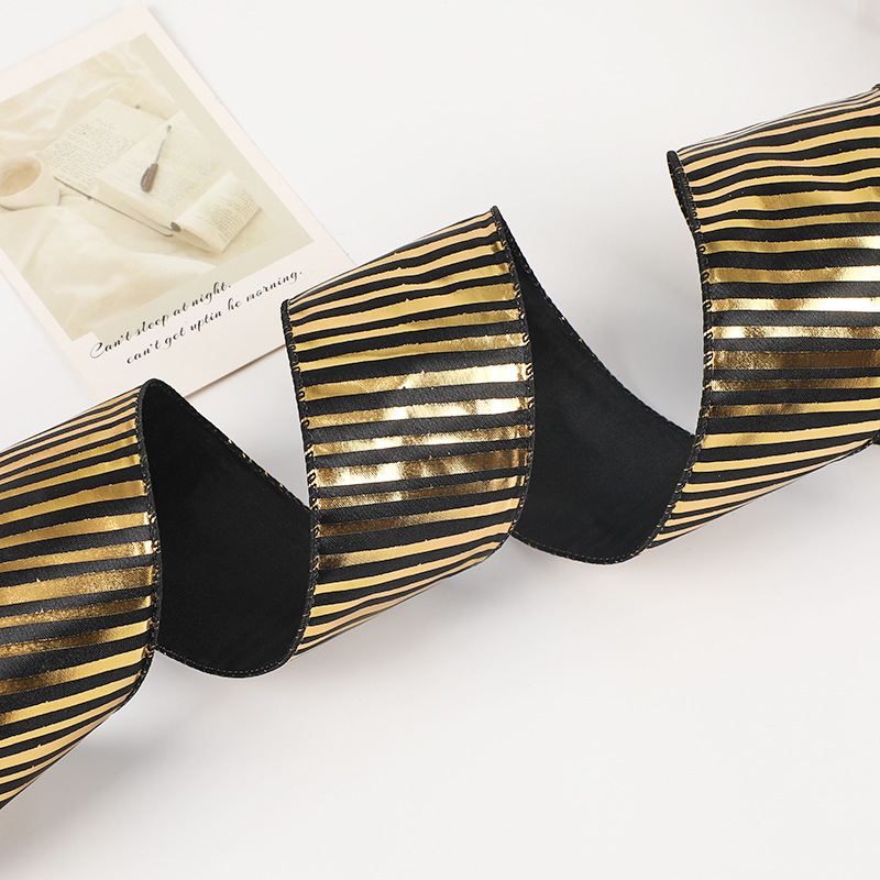 Cinta Navideña Negro Dorado Laminada | Mayoreo Fábrica | Envío DDP Incluido