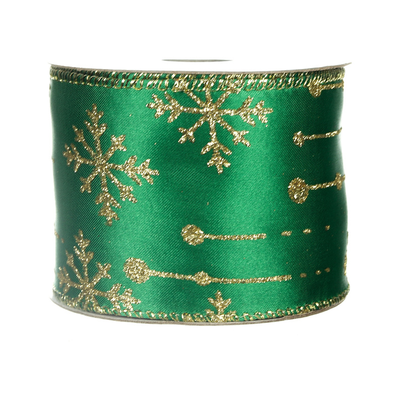 Cinta Navideña Verde Copos Nieve Tipo Yute | Mayoreo Fábrica | IVA y Envío Incluido