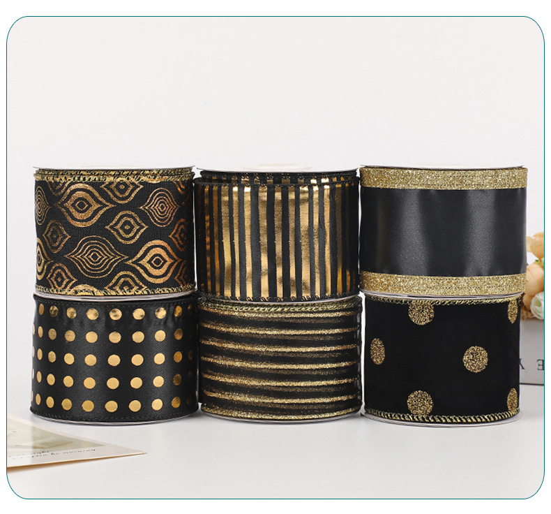 Cinta Navideña Negro Dorado Laminada | Mayoreo Fábrica | Envío DDP Incluido