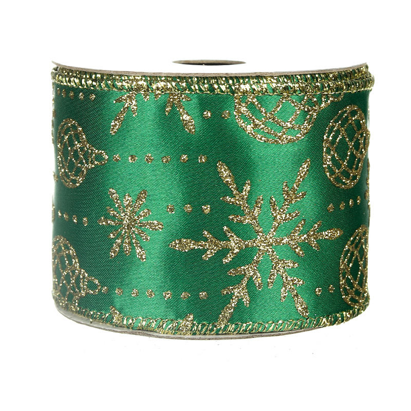 Cinta Navideña Verde Copos Nieve Tipo Yute | Mayoreo Fábrica | IVA y Envío Incluido