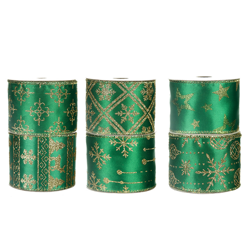 Cinta Navideña Verde Copos Nieve Tipo Yute | Mayoreo Fábrica | IVA y Envío Incluido