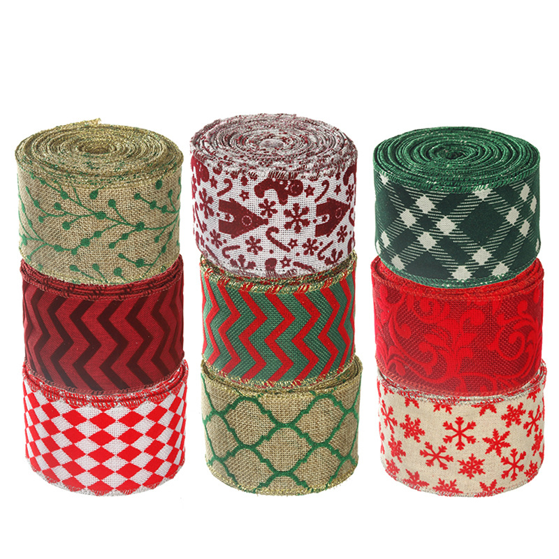 Cinta de Yute 6.3cm con Cuadrícula y Copos de Nieve 