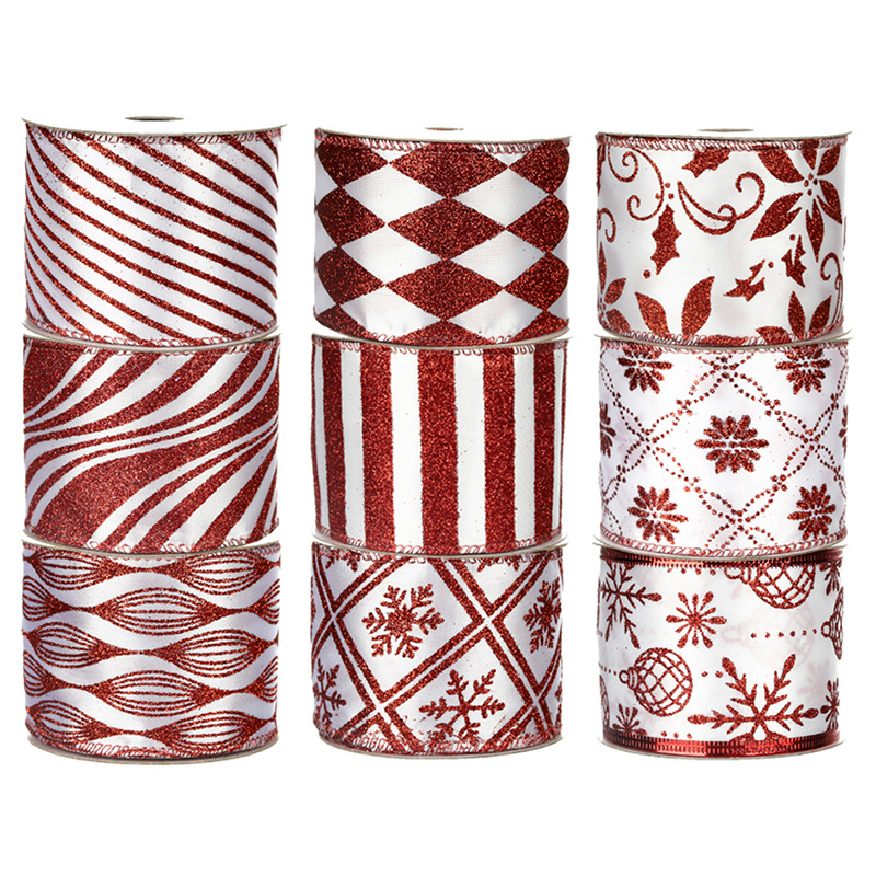 Cinta Navideña 6.3cm Blanca con Rombos y Purpurina