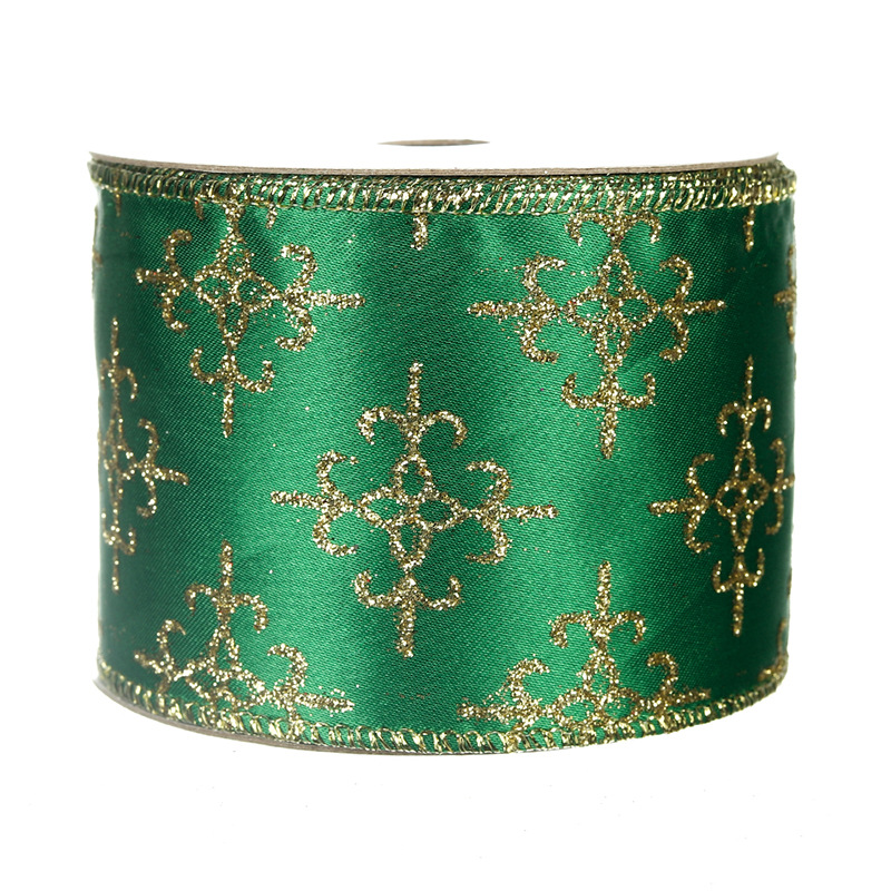 Cinta Navideña Verde Copos Nieve Tipo Yute | Mayoreo Fábrica | IVA y Envío Incluido