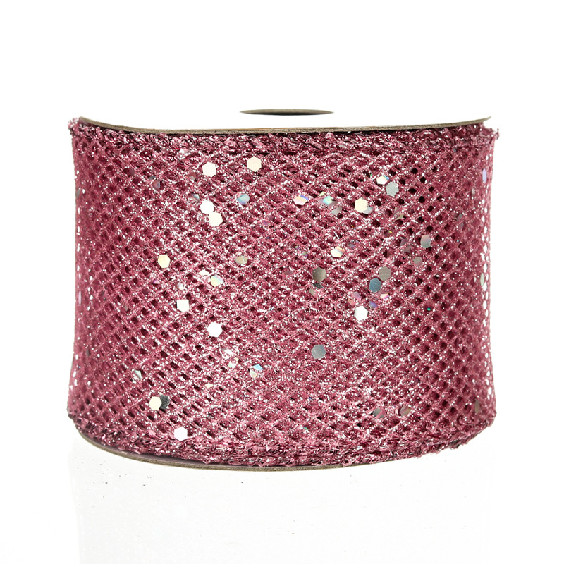 Cinta Navideña Dorada con Rejilla y Lentejuelas