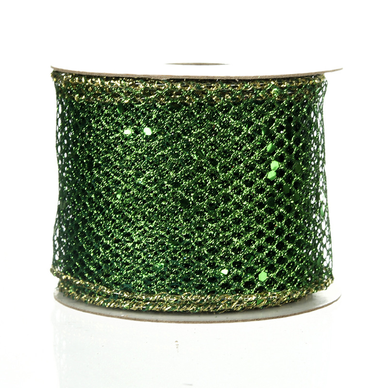 Cinta Navideña Dorada con Rejilla y Lentejuelas