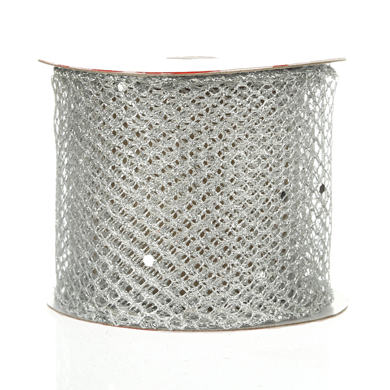 Cinta Navideña Dorada con Rejilla y Lentejuelas