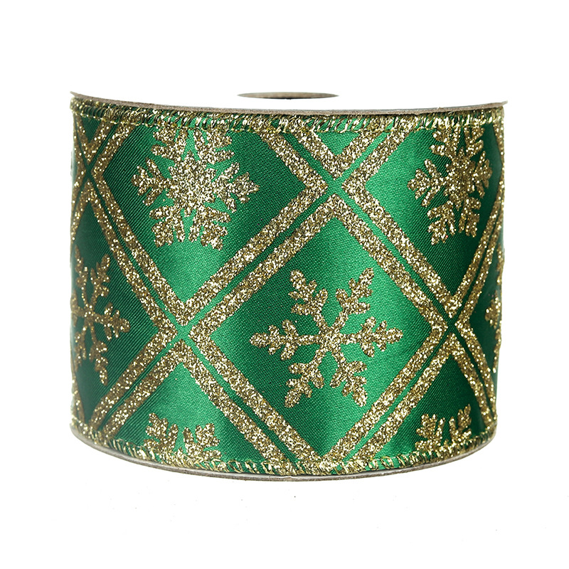 Cinta Navideña Verde Copos Nieve Tipo Yute | Mayoreo Fábrica | IVA y Envío Incluido