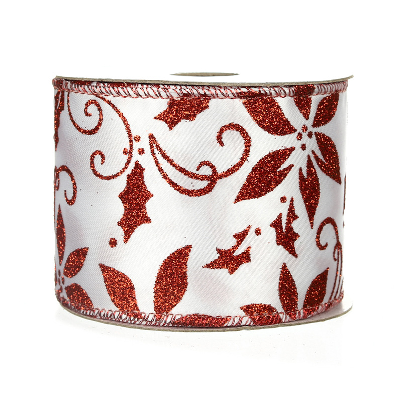 Cinta Navideña 6.3cm Blanca con Rombos y Purpurina