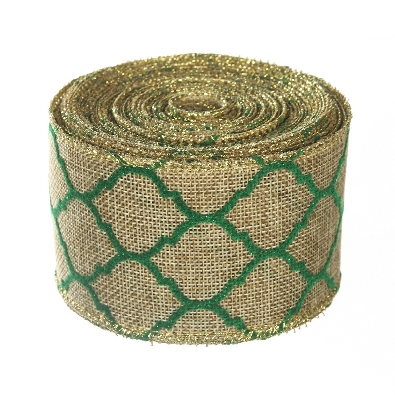 Cinta de Yute 6.3cm con Cuadrícula y Copos de Nieve 