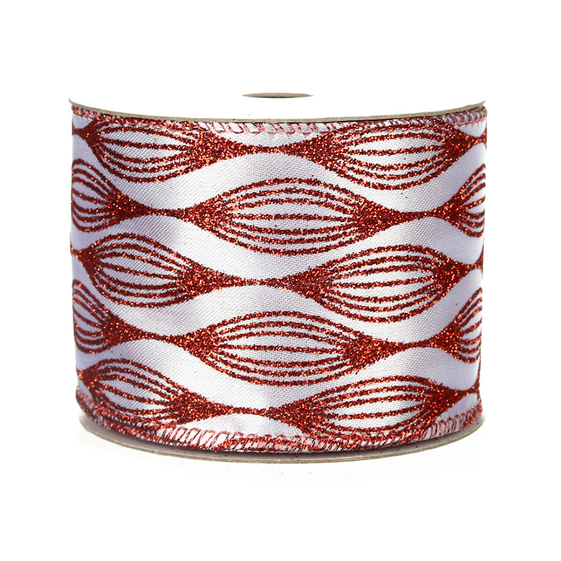 Cinta Navideña 6.3cm Blanca con Rombos y Purpurina