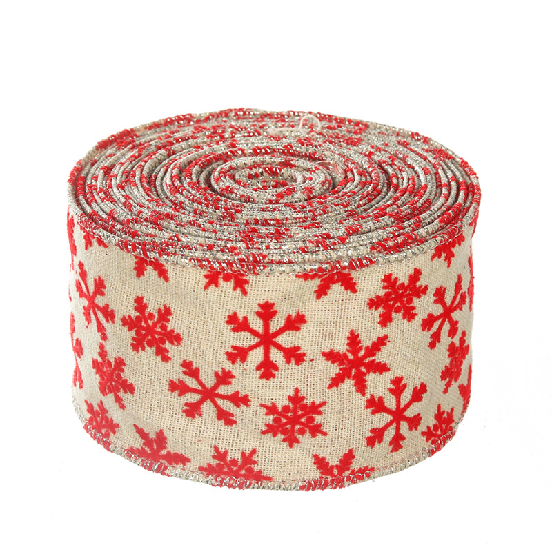 Cinta de Yute 6.3cm con Cuadrícula y Copos de Nieve 