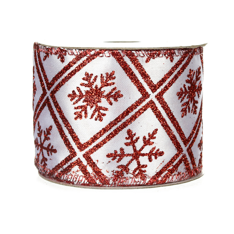 Cinta Navideña 6.3cm Blanca con Rombos y Purpurina