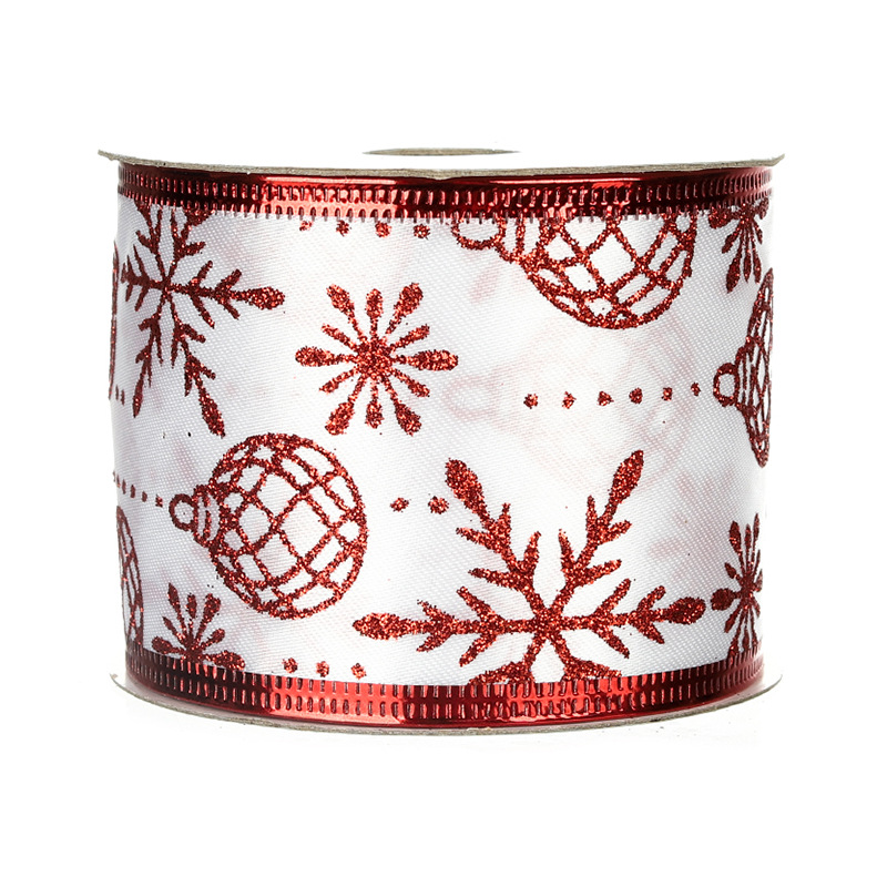 Cinta Navideña 6.3cm Blanca con Rombos y Purpurina